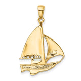 14k Yellow Gold Sailboat Pendant with Blue and White Enamel, Nautical Coastal Theme