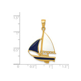 14k Yellow Gold Sailboat Pendant with Blue and White Enamel, Nautical Coastal Theme