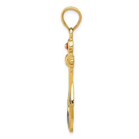 14k Yellow Gold Anchor Pendant with Red White Blue Enamel, Nautical Symbol