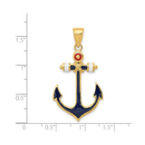 14k Yellow Gold Anchor Pendant with Red White Blue Enamel, Nautical Symbol