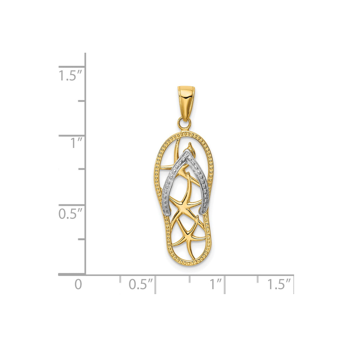 14k Two-Tone Gold Flip-Flop Pendant with Starfish Accents, Nautical Beach Charm