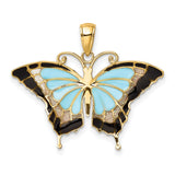 14k Yellow Gold Butterfly Pendant with Turquoise and Black Enamel, Nature Inspired Design