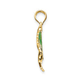 14k Yellow Gold Butterfly Pendant with Green Black Pearlescent Enamel Detailing, Nature Inspired