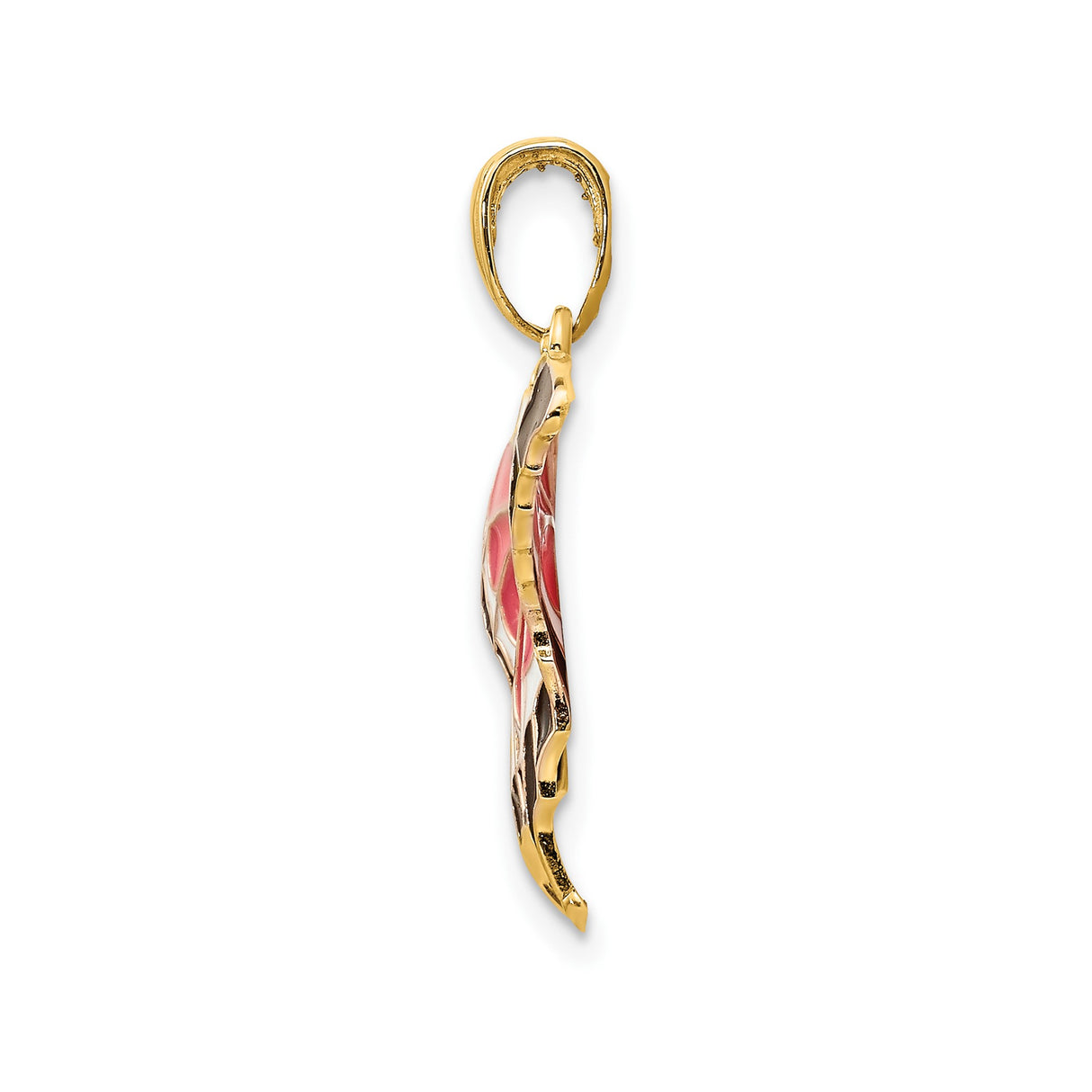 14k Yellow Gold Butterfly Pendant with Pink, Black, and Opalescent Enamel Wings