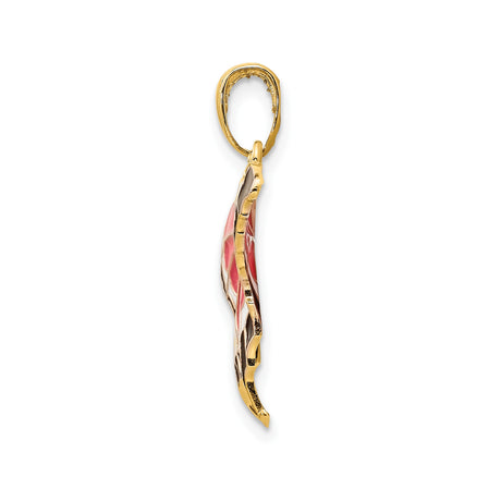 14k Yellow Gold Butterfly Pendant with Pink, Black, and Opalescent Enamel Wings