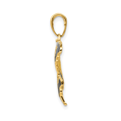 14k Yellow Gold Butterfly Pendant with Black, White, and Yellow Enamel Wings