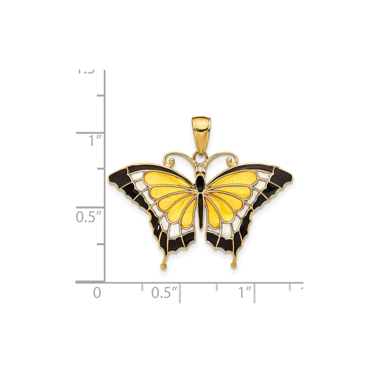 14k Yellow Gold Butterfly Pendant with Black, White, and Yellow Enamel Wings