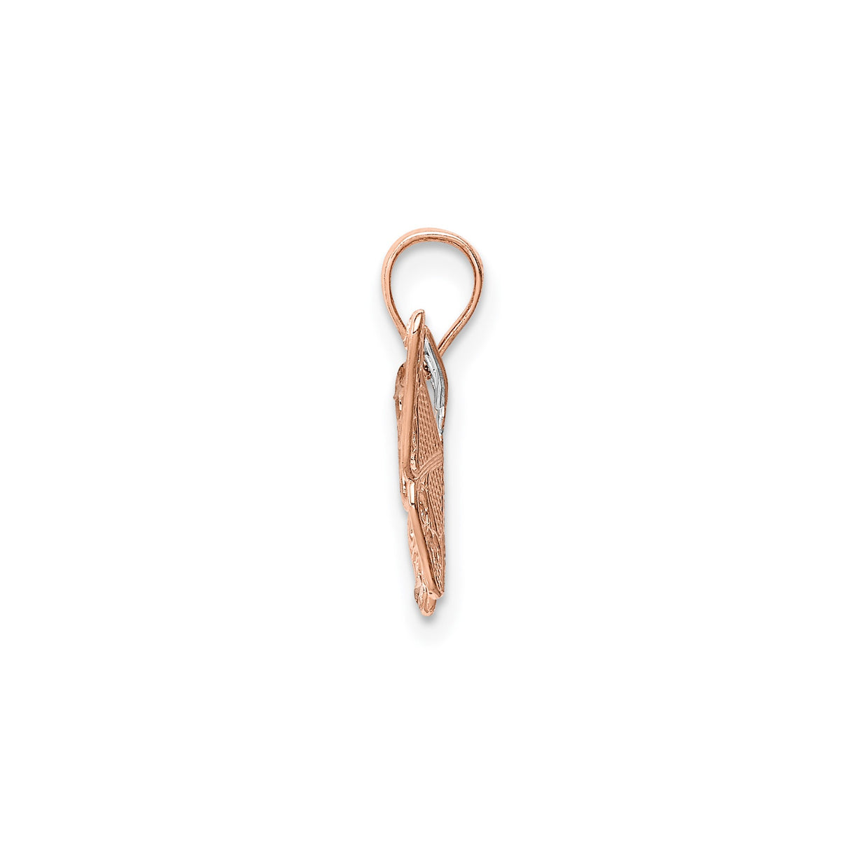 14k Rose Gold Butterfly Pendant with Filigree Wings and Diamond-Cut Accents