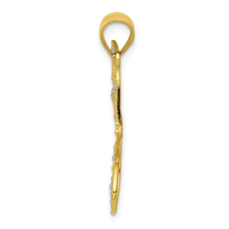 14k Multi-Tone Gold Dragonfly Pendant with Rhodium Floral Filigree Detailing