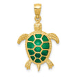 14k Yellow Gold Turtle Pendant with Green Enamel Shell, Ocean-Inspired Charm