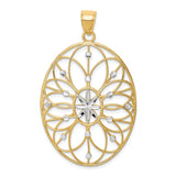 14k Multi-Tone Gold Oval Pendant with Filigree Floral Design and Starburst Center