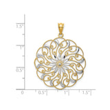 14k Multi-Tone Gold Filigree Pendant, Floral Mandala Design, Bohemian Style Jewelry for Women