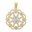 14k Multi-Tone Gold Medallion Pendant with Filigree Floral Starburst and Milgrain Detailing