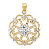 14k Multi-Tone Gold Medallion Pendant with Filigree Floral Starburst and Milgrain Detailing