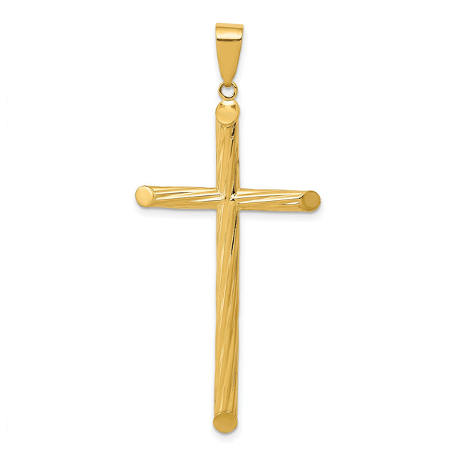 Hollow Latin Cross Charm Pendant in Real 14k Yellow Gold