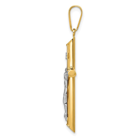 14k Multi-Tone Gold Crucifix Pendant with Latin INRI Cross and Christ Figure