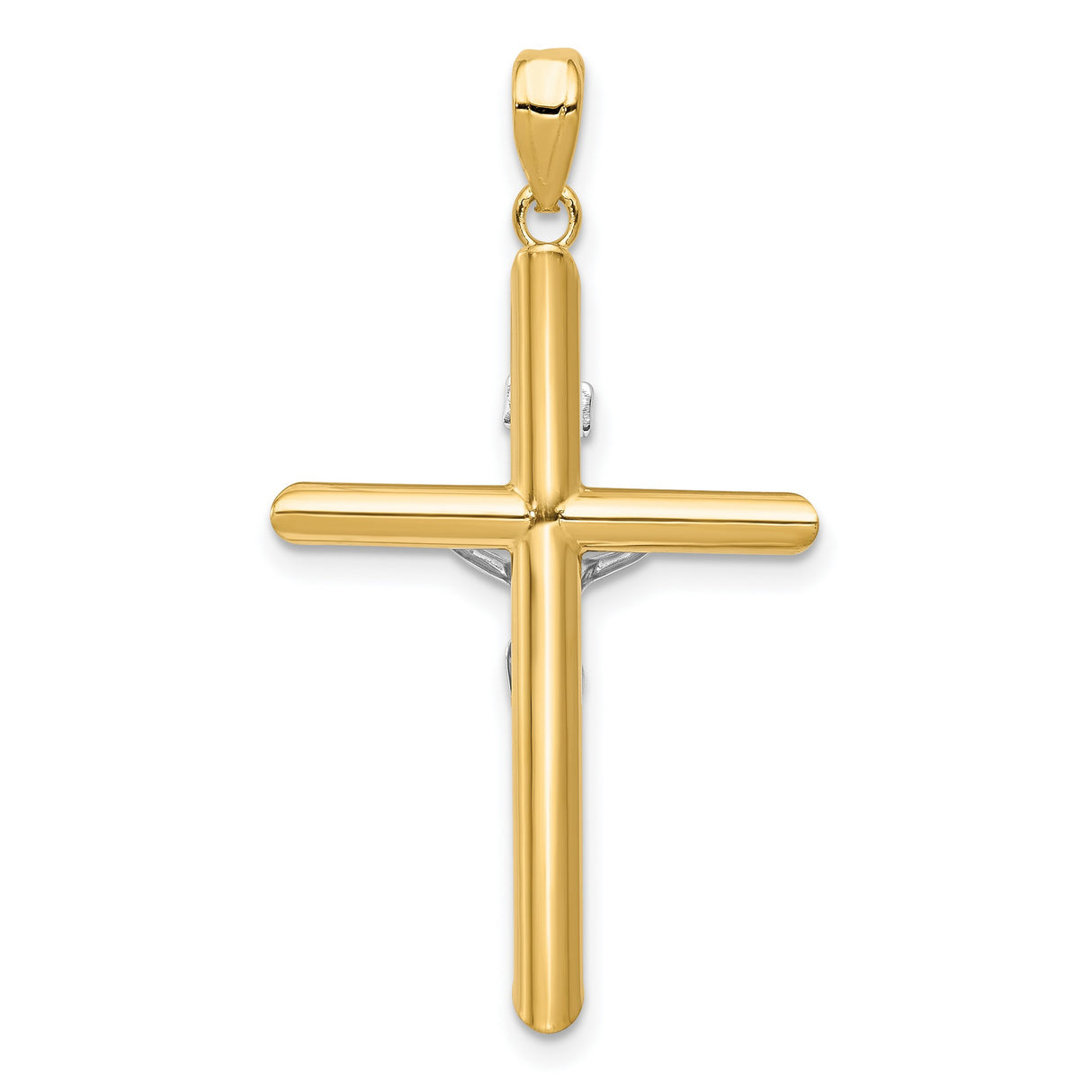 Hollow INRI Latin Crucifix With Angled Tips Charm Pendant in Real 14k Multi-Tone Gold