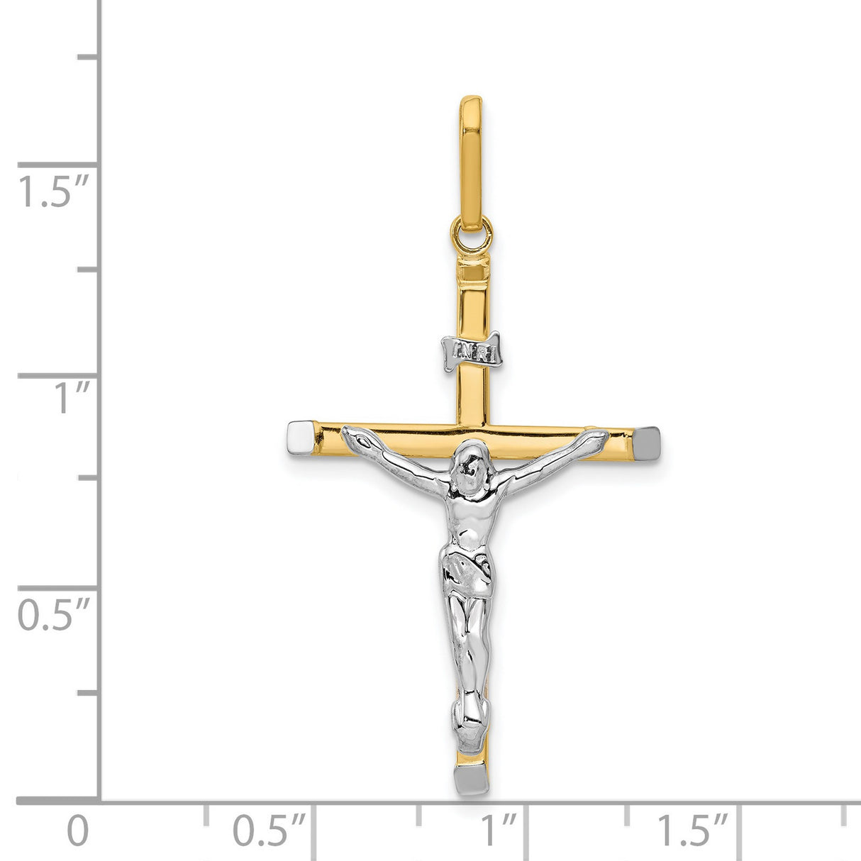 INRI Crucifix Charm Pendant in Real 14k Multi-Tone Gold