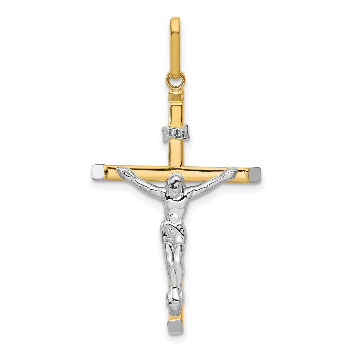 INRI Crucifix Charm Pendant in Real 14k Multi-Tone Gold