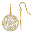 14k Yellow Gold Dangle Earrings with Rhodium Openwork Filigree Floral Vine and Swirl Motifs