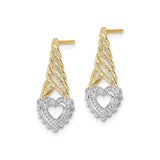 14k Yellow Gold Drop Earrings with Twisted Open Heart Design, Two-Tone Dangle Style