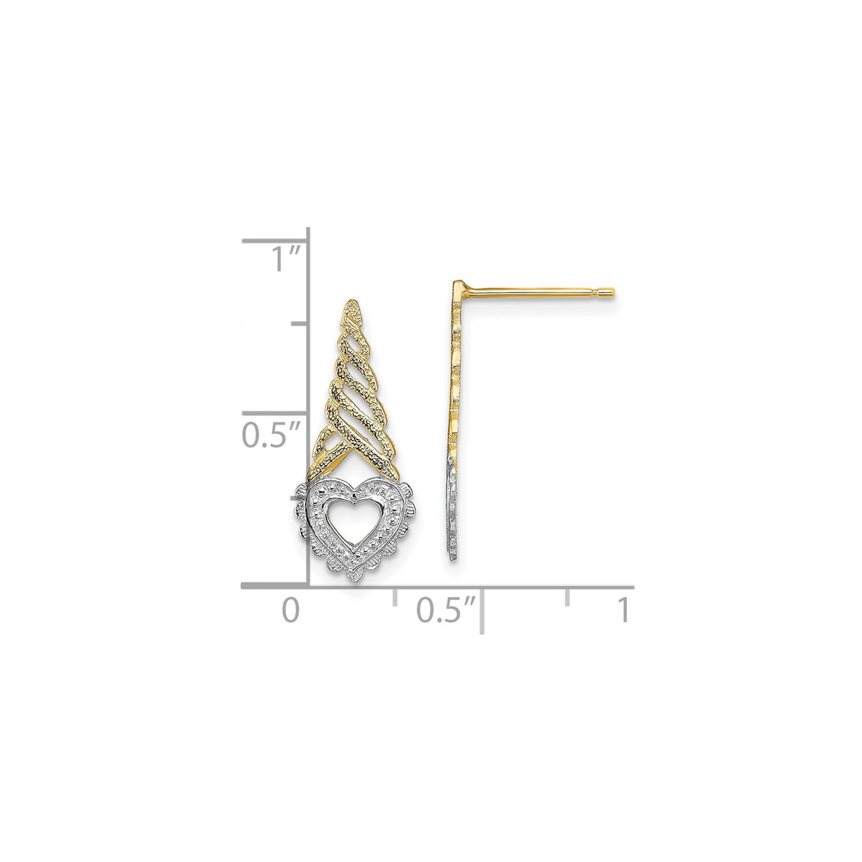 14k Yellow Gold Drop Earrings with Twisted Open Heart Design, Two-Tone Dangle Style