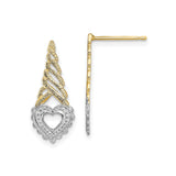 14k Yellow Gold Drop Earrings with Twisted Open Heart Design, Two-Tone Dangle Style
