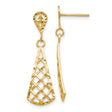 14k Yellow Gold Dangle Earrings with Open Lattice Teardrop Design and Hammered Finish