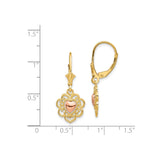 14k Two-Tone Gold Dangle Earrings with Rose Gold Heart and Scrollwork Design