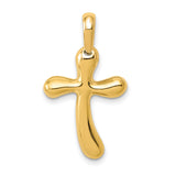 14k Yellow Gold Curved Cross Pendant, Polished Religious Charm, Minimalist Faith Jewelry for Men and Women