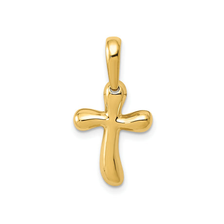 14k Yellow Gold Cross Pendant, Minimalist Latin Cross with Polished Finish for Men and Women