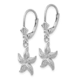 14k White Gold Starfish Dangle Leverback Earrings, Textured Nautical Ocean Design