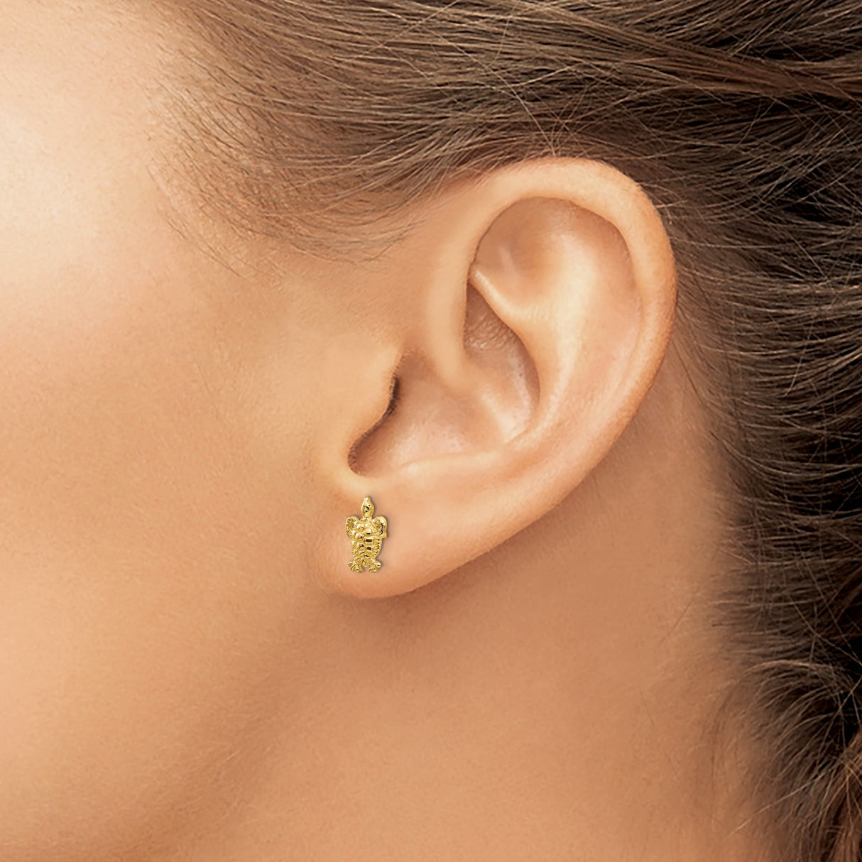 14k Yellow Gold Turtle Stud Earrings with Detailed Sea Turtle Design, Nature Inspired Jewelry