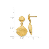 14k Yellow Gold Dangle Earrings with Scallop and Seashell Motifs, Ocean-Inspired Coastal Style