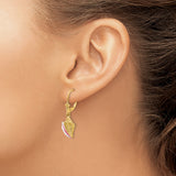 14k Yellow Gold Leverback Earrings with Conch Shell Charms, Pink and White Enamel, Nautical Style