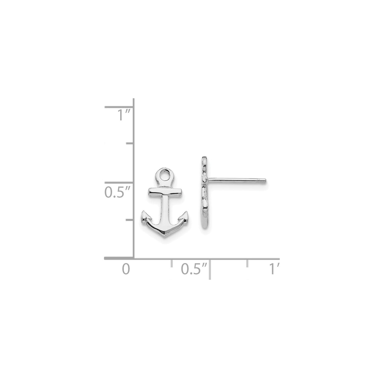 14k White Gold Anchor Stud Earrings, Polished Nautical Design, Symbolizing Hope and Strength