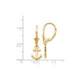 14k Yellow Gold Anchor Dangle Earrings, Nautical Theme Symbolizing Hope and Strength