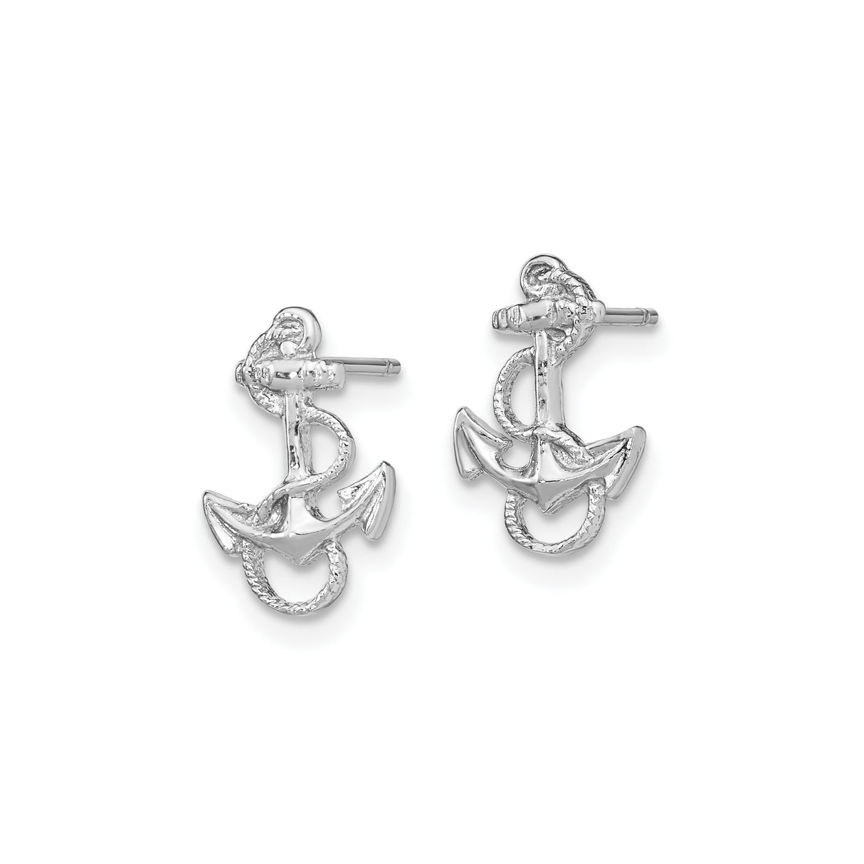 14k White Gold Anchor Stud Earrings with Rope Detail, Nautical and Christian Sea Theme