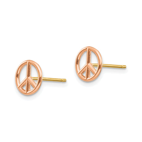 14k Two-Tone Gold Peace Sign Stud Earrings, Polished Rose Gold on Yellow Gold Posts