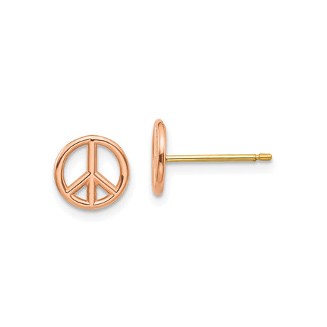 14k Two-Tone Gold Peace Sign Stud Earrings, Polished Rose Gold on Yellow Gold Posts
