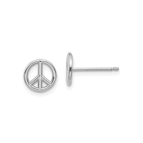 14k White Gold Stud Earrings with Cut-Out Peace Symbol Design, Unisex Minimalist Style