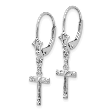 14k White Gold Cross Pendant and Leverback Earrings Set with Heart Detail