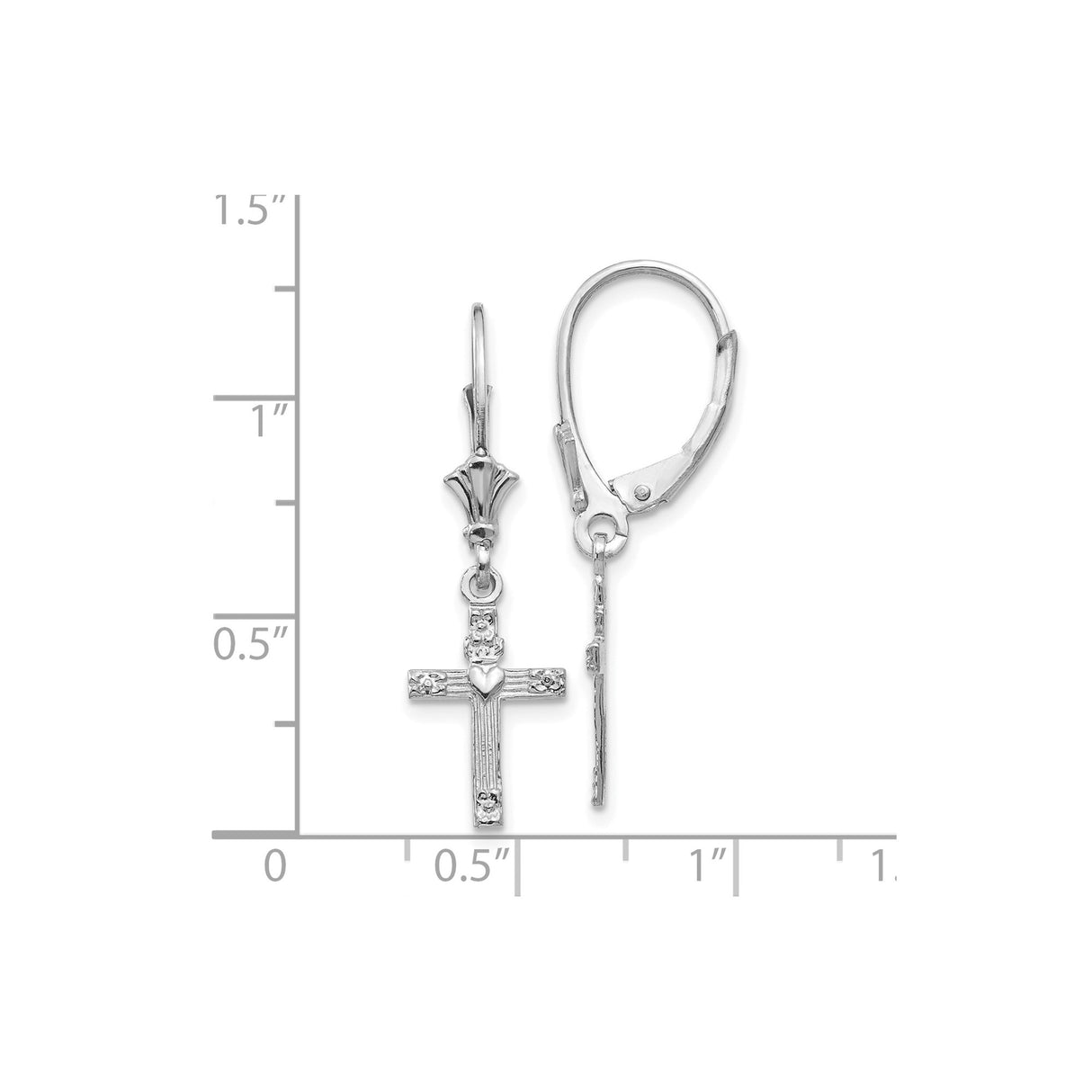 14k White Gold Cross Pendant and Leverback Earrings Set with Heart Detail