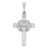 Flat Back Claddagh Symbol Latin Cross Charm Pendant in Real 14k White Gold