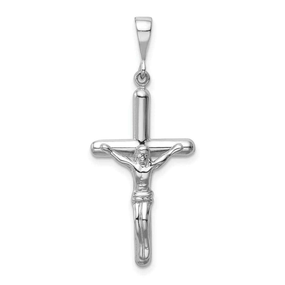 Latin Crucifix Charm Pendant in Real 14k White Gold