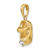 14k Yellow Gold Baby Shoe Pendant with Synthetic Birthstone, Polished Memorial Charm