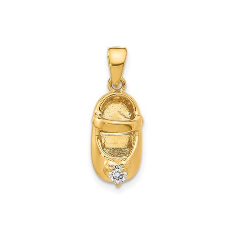 14k Yellow Gold Baby Shoe Pendant with Synthetic Birthstone and Diamond Accent, Symbol of Motherhood