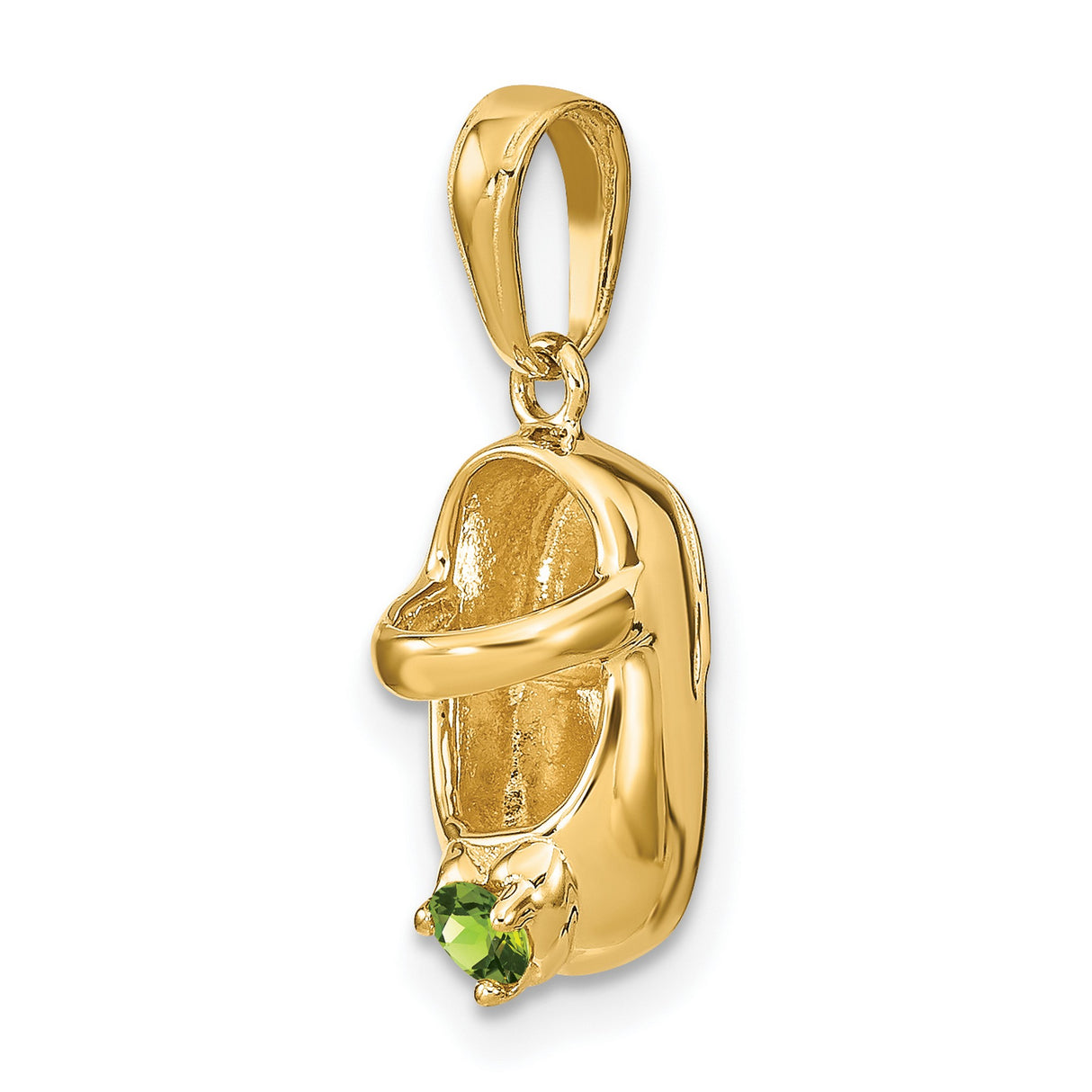 14k Yellow Gold Baby Shoe Pendant with Synthetic Birthstone, August Charm for Women