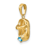 3-D December Synthetic Stone Engravable Baby Shoe Charm Pendant in Real 14k Yellow Gold