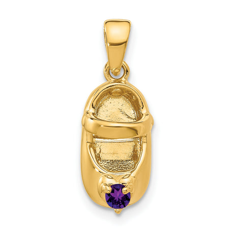 3-D February Amethyst Baby Shoe 13x7 mm 1.97 gr Charm Pendant in Real 14k Yellow Gold